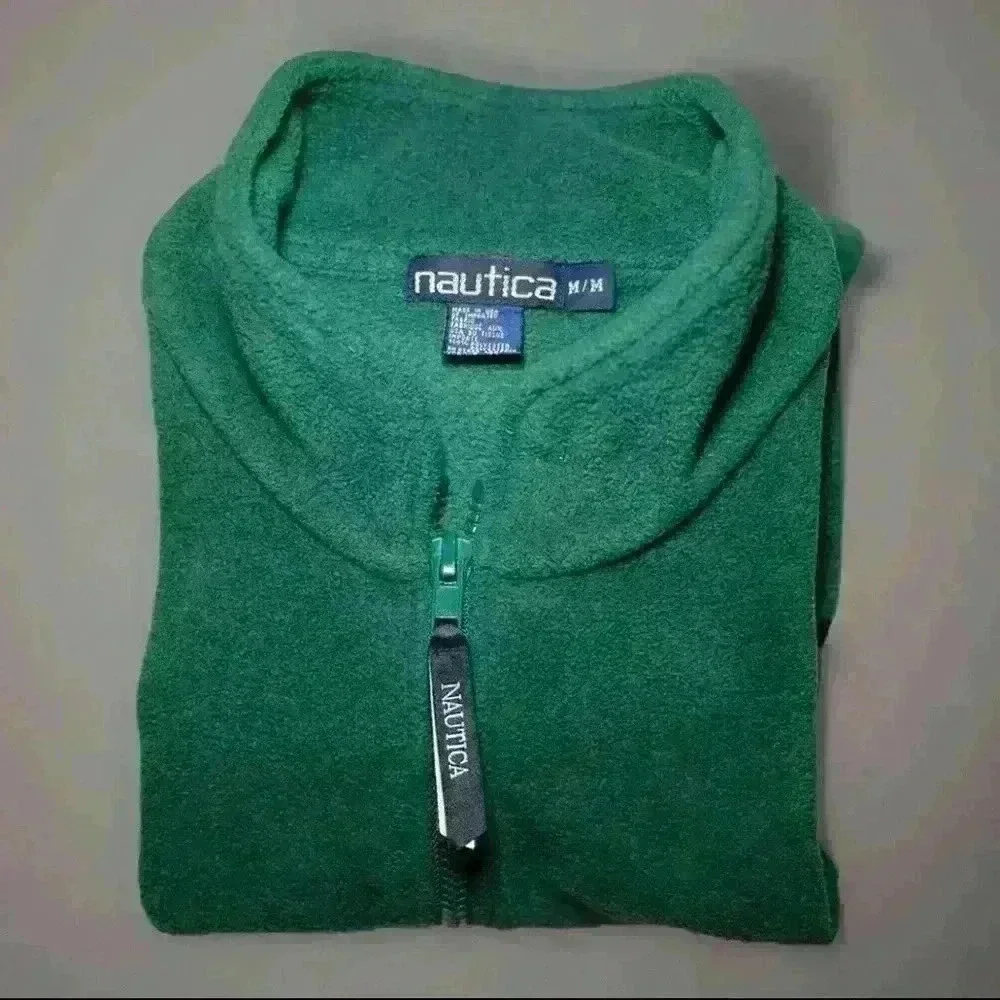 VTG USA Nautica Co All Sports Fleece Vest Men M Green Black 1/2 Zip - Picture 3 of 6